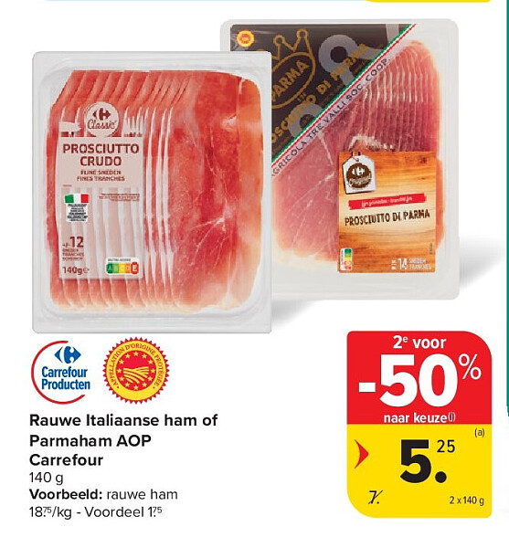 Rauwe Italiaanse ham of Parmaham AOP Carrefour