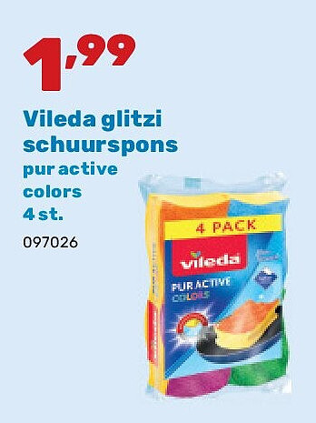 Vileda glitzi schuurspons pur active colors 4 st.