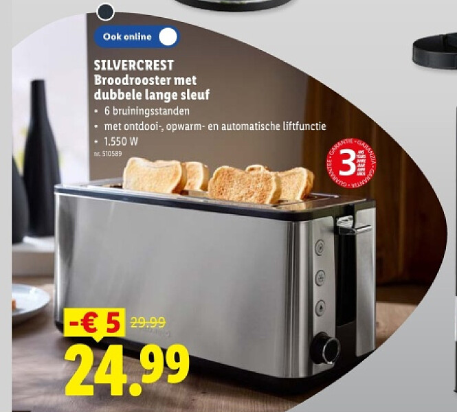 Broodrooster met dubbele lange sleuf