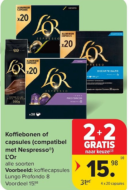 Koffiebonen of capsules (compatibel met Nespresso®) L’Or