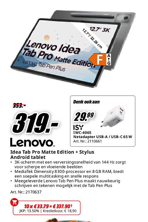 Lenovo Idea Tab Pro Matte Edition + Stylus Android tablet