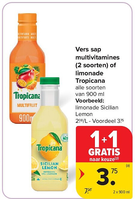 Vers sap multivitamines (2 soorten) of limonade Tropicana