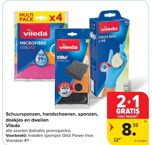 Schuursponzen, handschoenen, sponzen, doekjes en dweilen Vileda