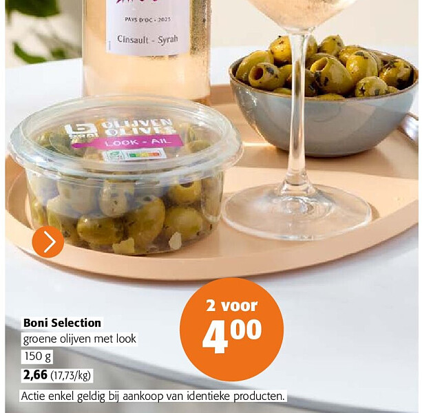 Boni Selection groene olijven met look 150 g