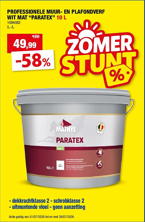 PROFESSIONELE MUUR- EN PLAFONDVERF WIT MAT “PARATEX” 10 L