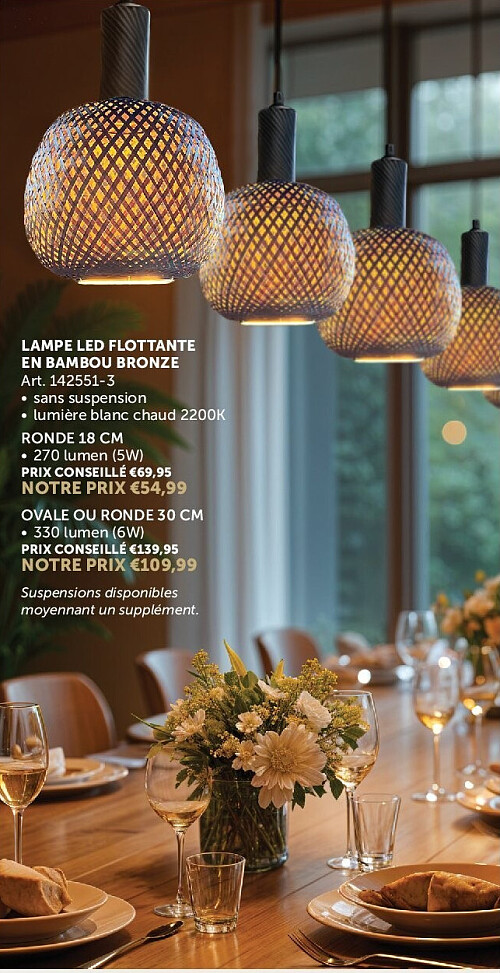 LAMPE LED FLOTTANTE EN BAMBOU BRONZE