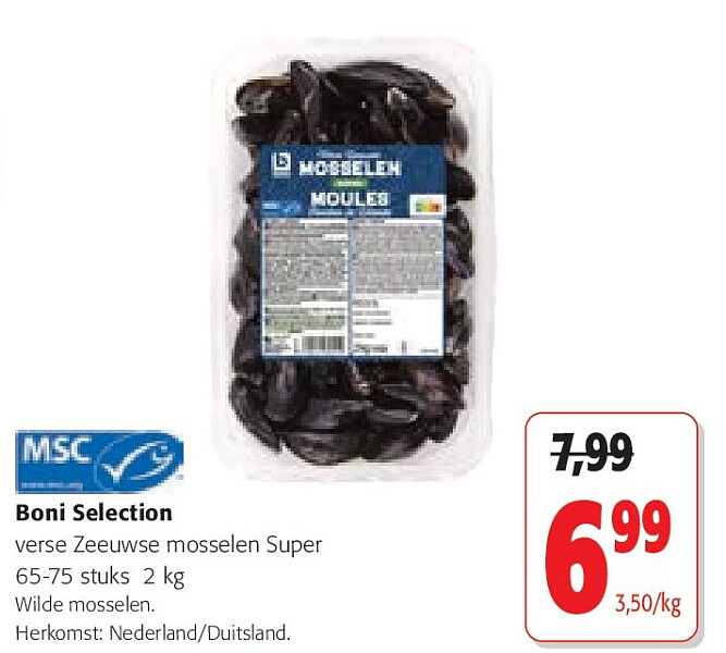 Boni Selection verse Zeeuwse mosselen Super 65-75 stuks 2 kg