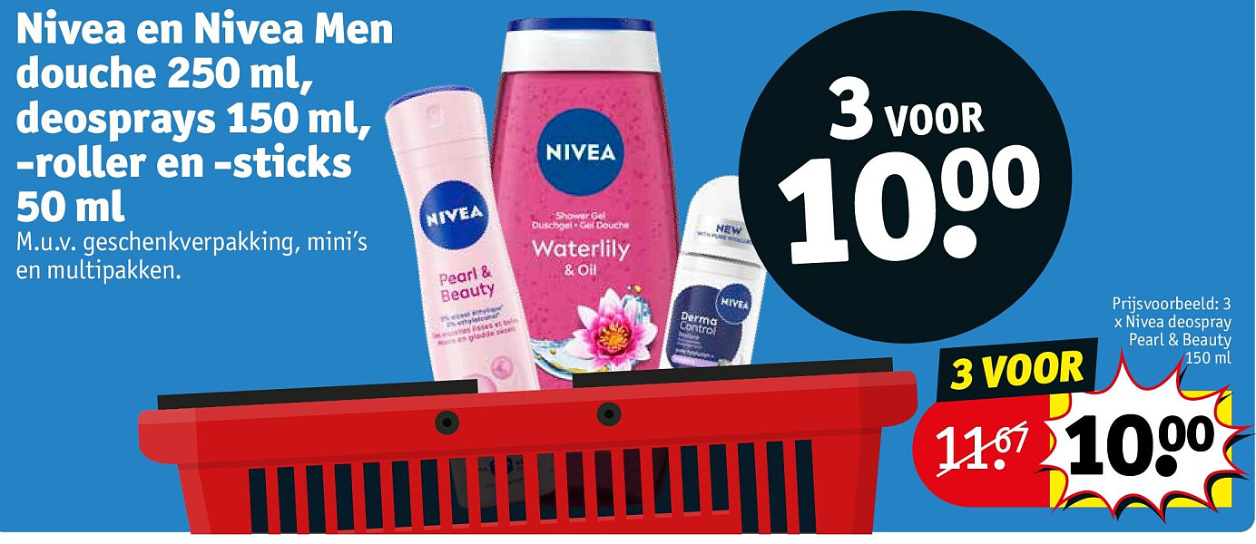 Nivea en Nivea Men douche 250 ml, deosprays 150 ml, -roller en -sticks 50 ml