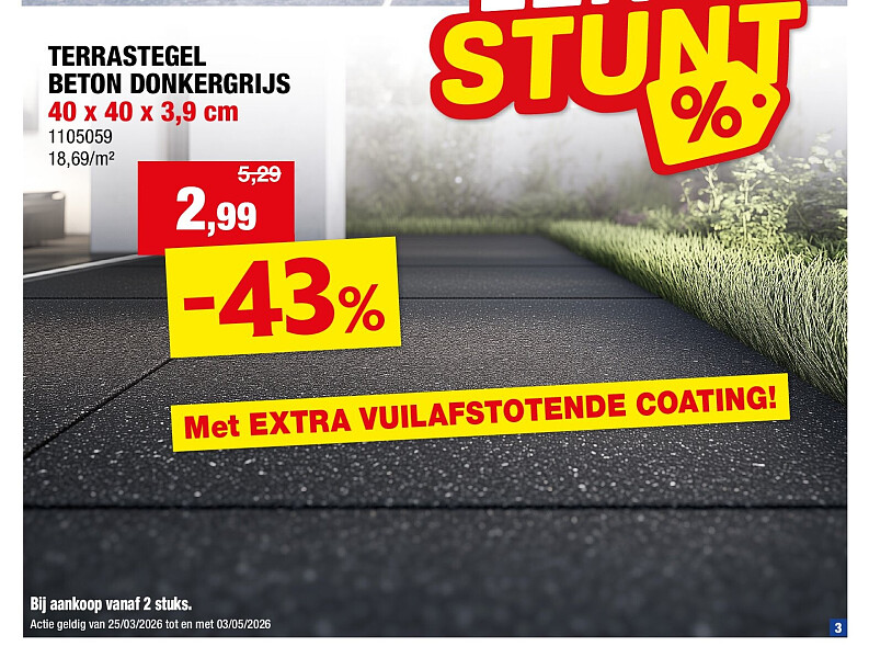 TERRASTEGEL BETON DONKERGRIJS 40 x 40 x 3,9 cm