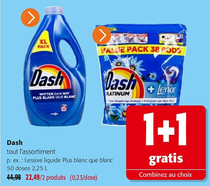 Dash Lessive liquide Plus blanc que blanc 50 doses 2,25 L