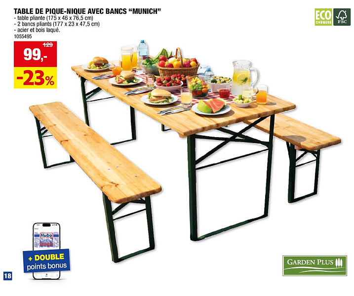 TABLE DE PIQUE-NIQUE AVEC BANCS “MUNICH”