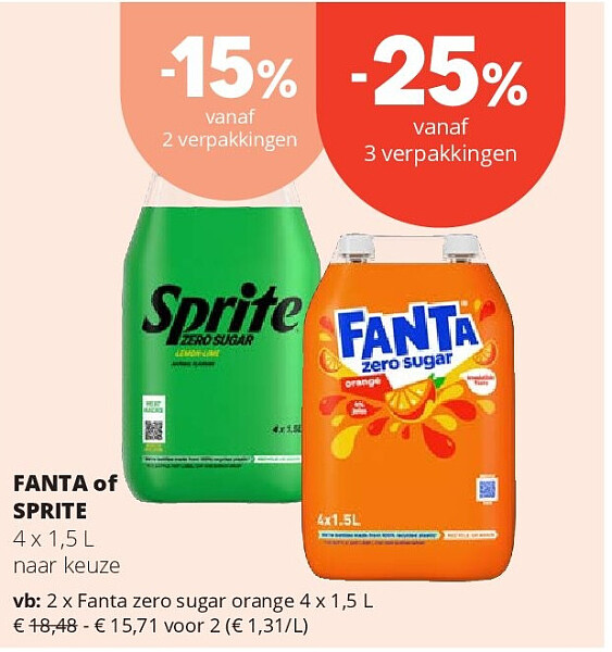 Fanta zero sugar orange 4 x 1,5 L