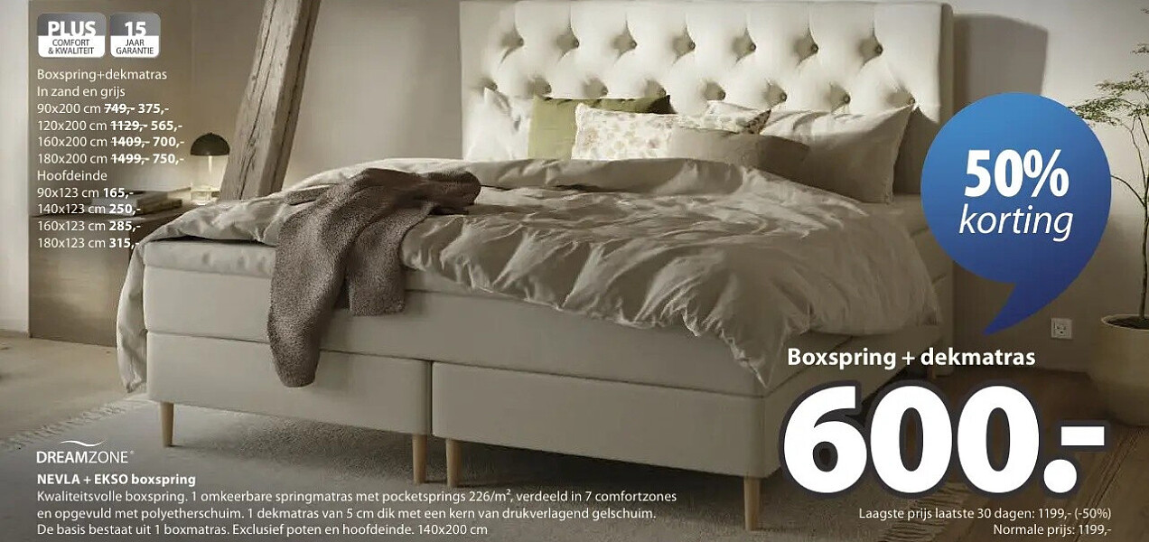 Boxspring + dekmatras 90x200 cm