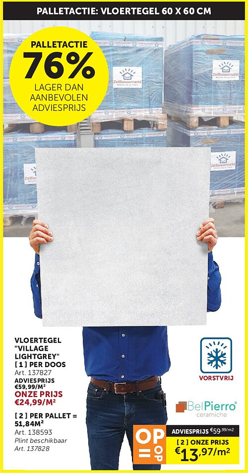VLOERTEGEL "VILLAGE LIGHTGREY" [ 2 ] PER PALLET = 51,84M²