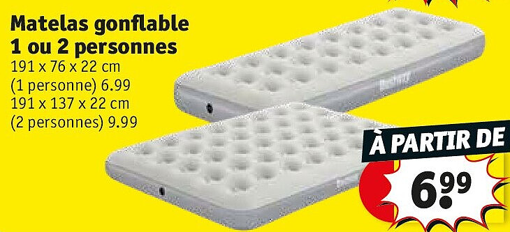 Matelas gonflable 1 ou 2 personnes 191 x 76 x 22 cm