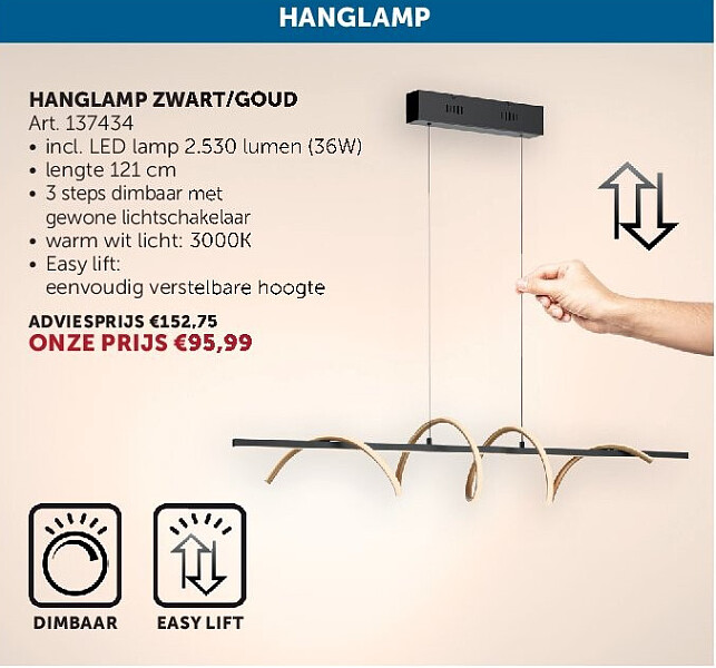 HANGLAMP ZWART/GOUD
