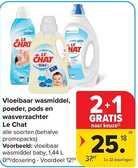 Vloeibaar wasmiddel, poeder, pods en wasverzachter Le Chat