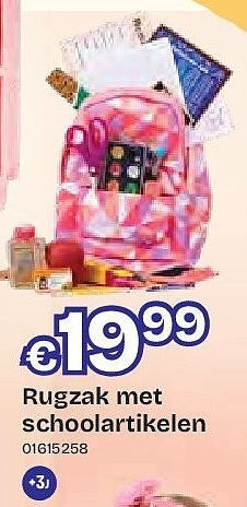 Rugzak met schoolartikelen