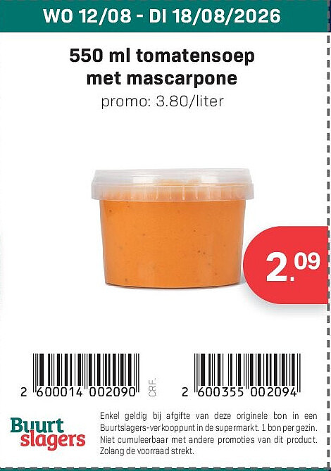 550 ml tomatensoep met mascarpone