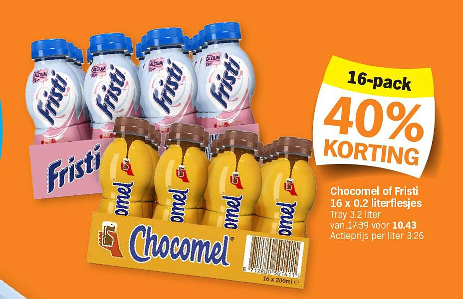 Chocomel of Fristi 16 x 0.2 literflesjes