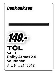 TCL S45H Dolby Atmos 2.0 Soundbar
