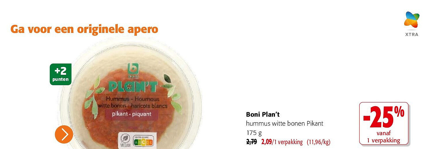 Boni Plan’t hummus witte bonen Pikant 175 g