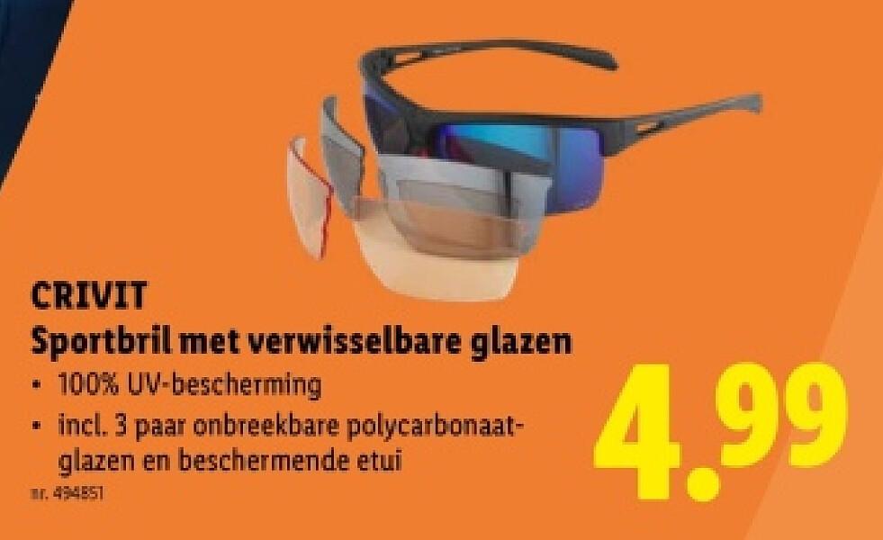 Sportbril met verwisselbare glazen