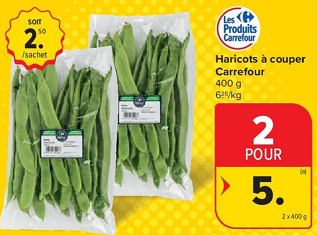 Haricots à couper Carrefour 2 x 400 g