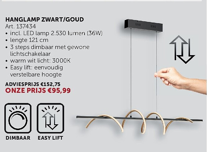 HANGLAMP ZWART/GOUD
