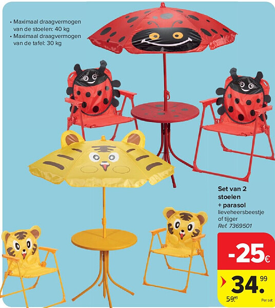 Set van 2 stoelen + parasol