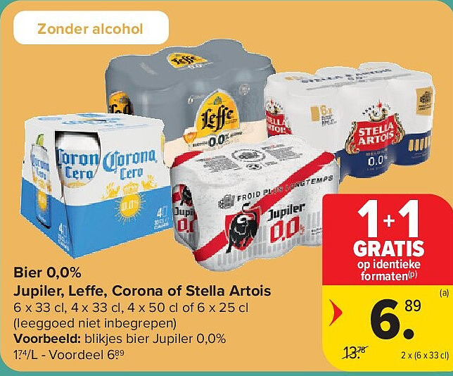Bier 0,0% Jupiler, Leffe, Corona of Stella Artois