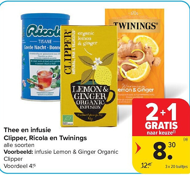 Thee en infusie Clipper, Ricola en Twinings