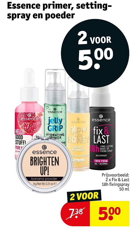 Essence primer, settingspray en poeder