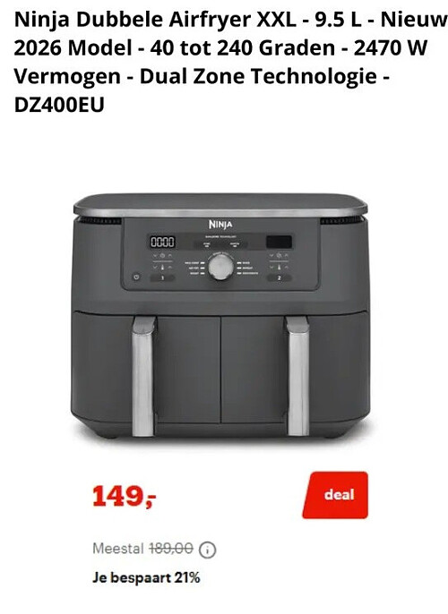 Ninja Dubbele Airfryer XXL - 9.5 L - Nieuw 2026 Model