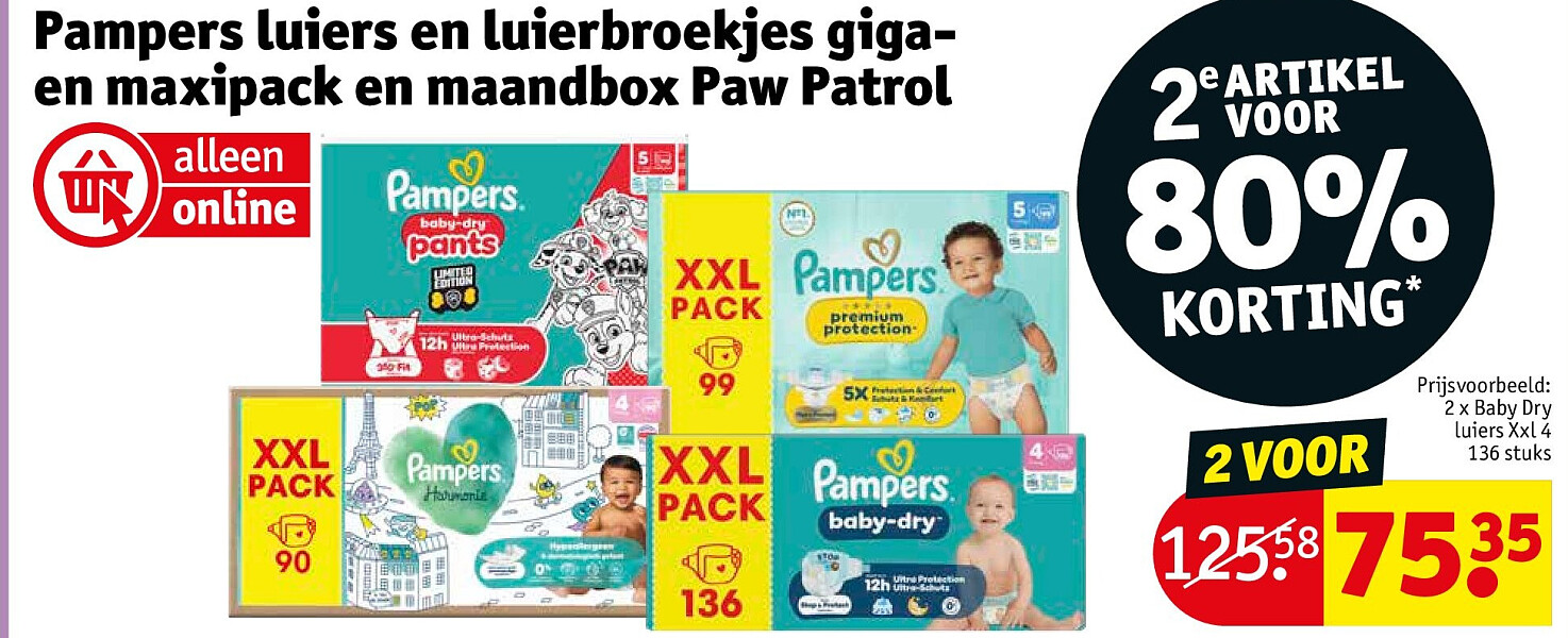 Pampers luiers en luierbroekjes gigaen maxipack en maandbox Paw Patrol