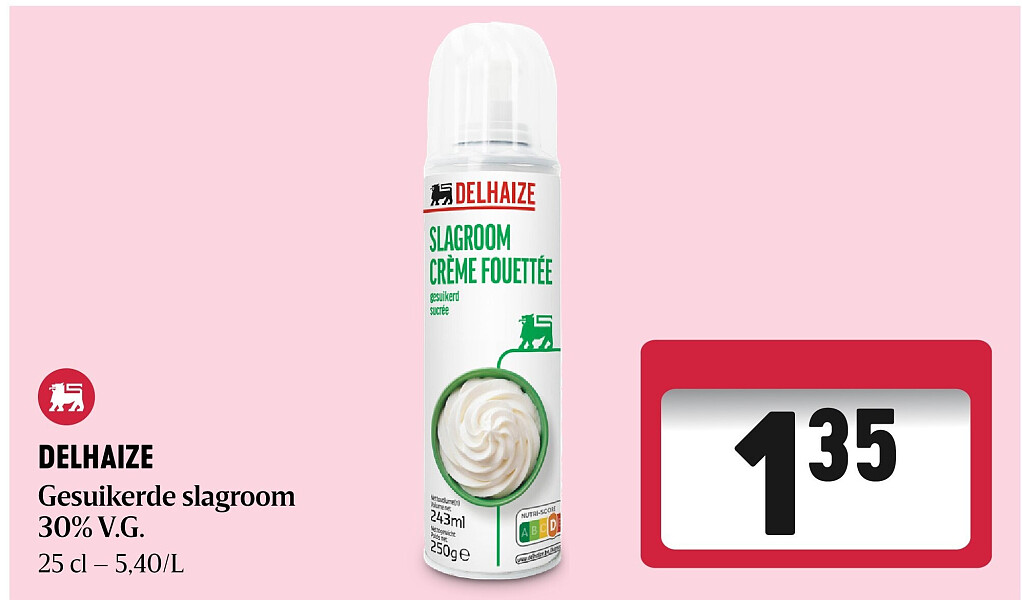 DELHAIZE Gesuikerde slagroom 30% V.G.