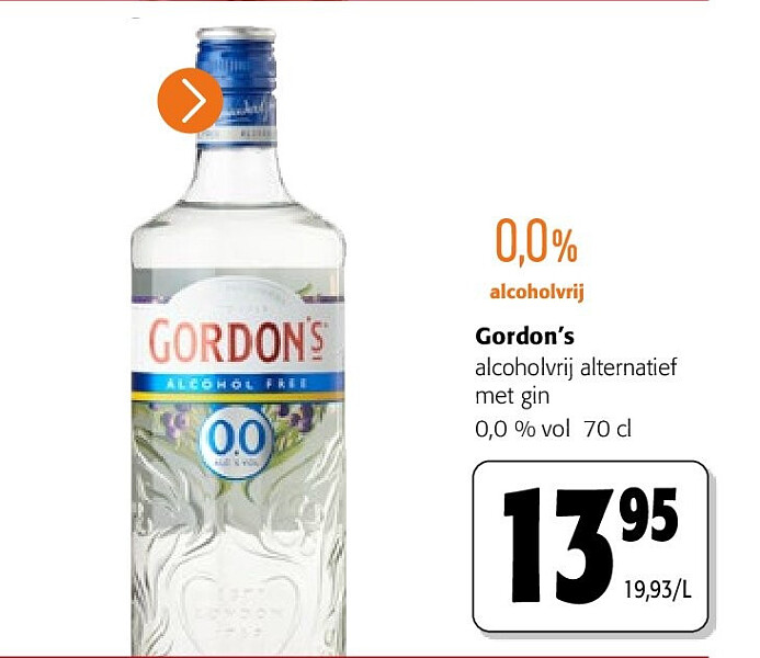 Gordon’s alcoholvrij alternatief met gin 0,0 % vol 70 cl
