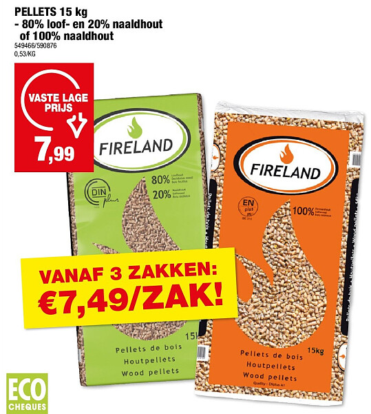 PELLETS 15 kg - 80% loof- en 20% naaldhout of 100% naaldhou