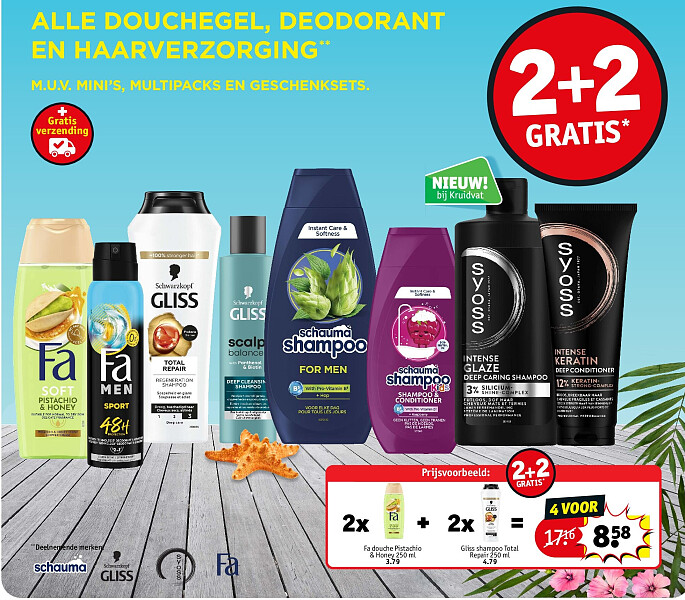 2x Fa douche Pistachio & Honey 250 ml + 2x Gliss shampoo Total Repair 250 ml