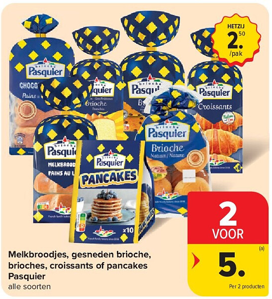 Melkbroodjes, gesneden brioche, brioches, croissants of pancakes Pasquier