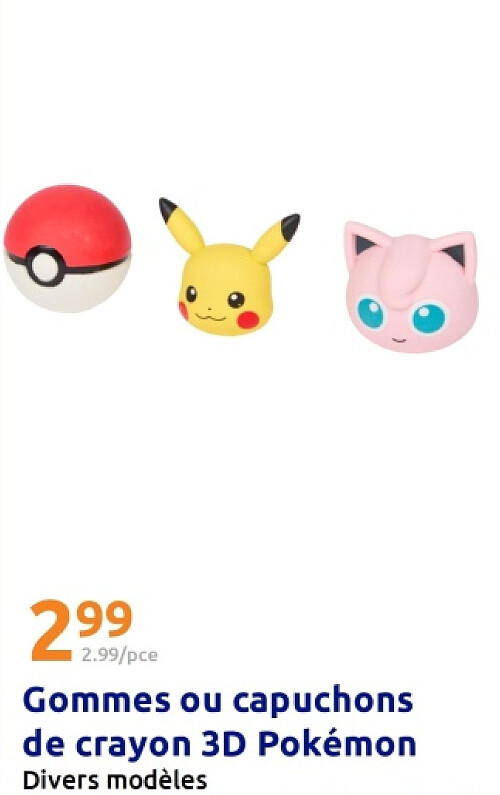 Gommes ou capuchons de crayon 3D Pokémon