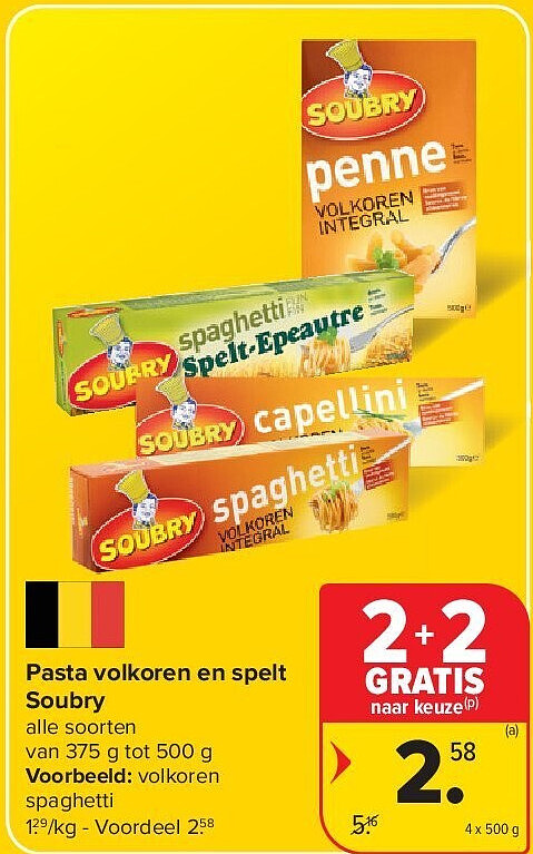 Pasta volkoren en spelt Soubry