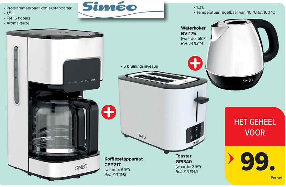 Koffiezetapparaat CFP217 + Toaster GPI340 + Waterkoker BVI175