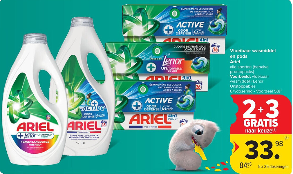 Vloeibaar wasmiddel en pods Ariel