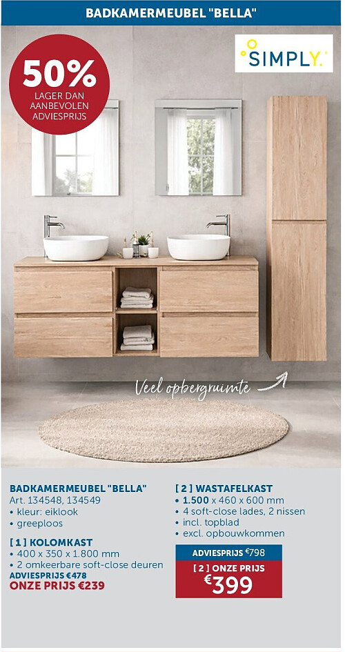 BADKAMERMEUBEL "BELLA" [ 2 ] WASTAFELKAST