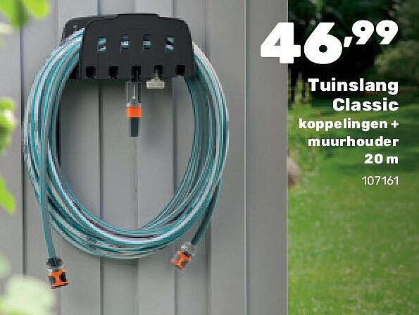 Tuinslang Classic koppelingen + muurhouder 20 m