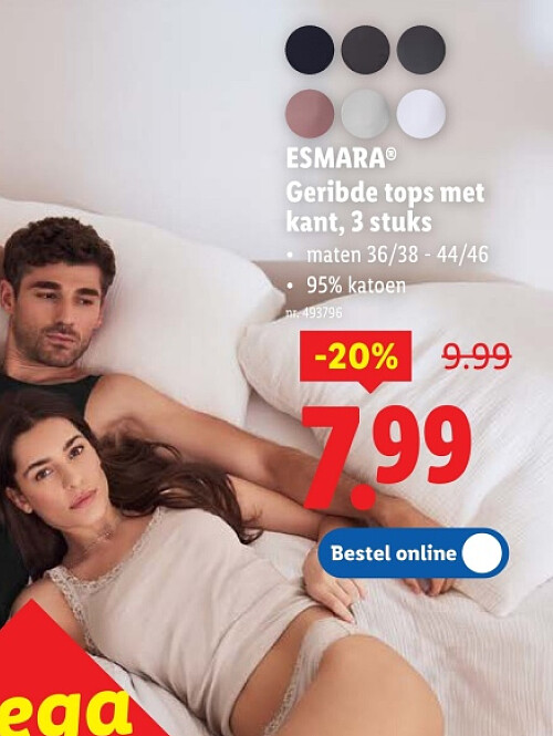 Geribde tops met kant, 3 stuks