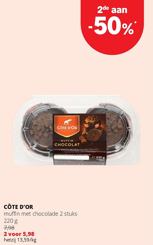 CÔTE D’OR muffi n met chocolade 2 stuks 220 g