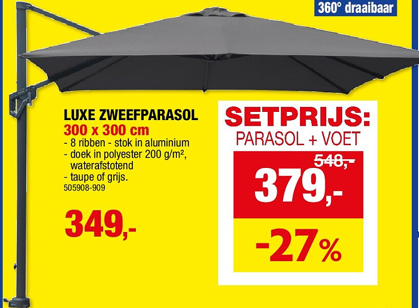 LUXE ZWEEFPARASOL 300 x 300 cm