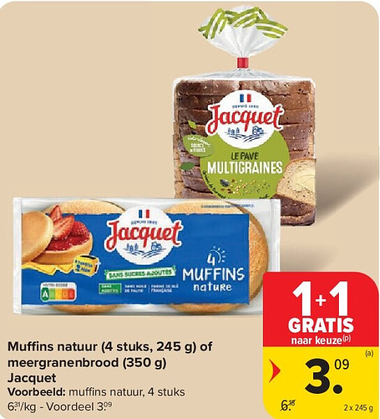 Mu ns natuur (4 stuks, 245 g) of meergranenbrood (350 g) Jacquet
